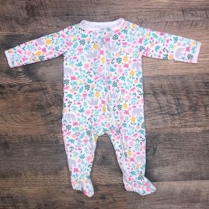 Carter’s 6 Month Baby Girls’ Pajamas White Floral With Elephant One Way Zip